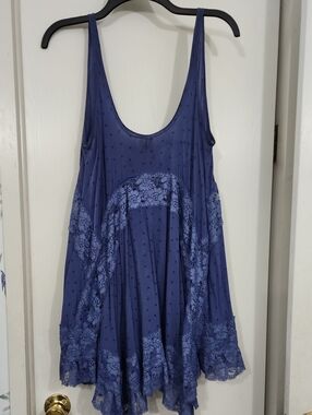 Free People Indigo Embroidered Scoop Neck Tank